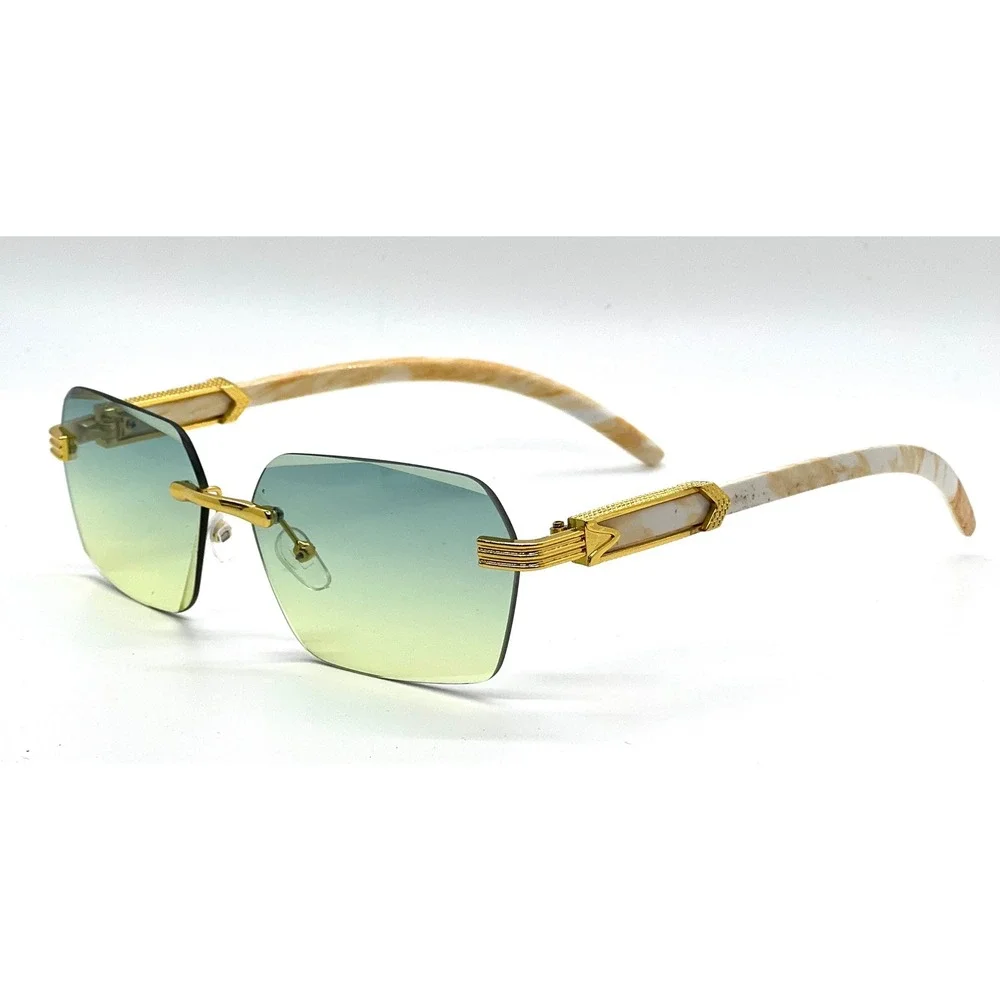 Mens  Square Sunglasses Gold Marble Green Yellow Gradient Lens Retro Luxury 2026